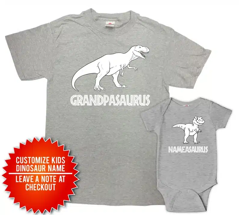 Grandpsaurus child dinosaur matching t-shirts for Father's Day