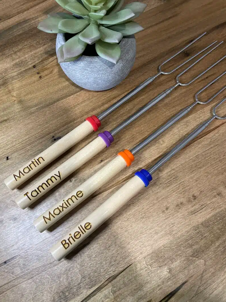 Camping Gifts For Kids - Custom laser engraved marshmallow Roasting Stick