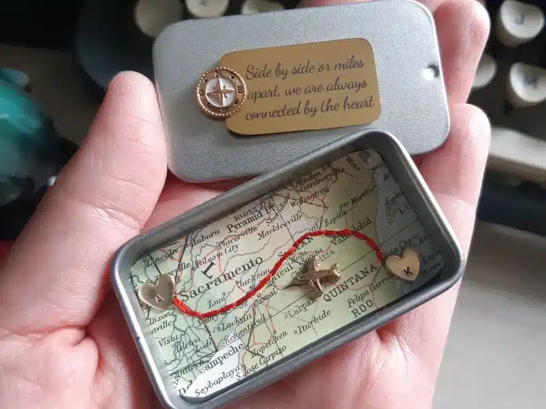 Mini long distance map tin personalized