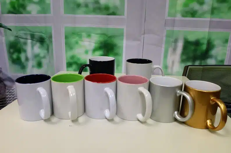 Gift Ideas For a Large Group - White mugs with different inner color. 