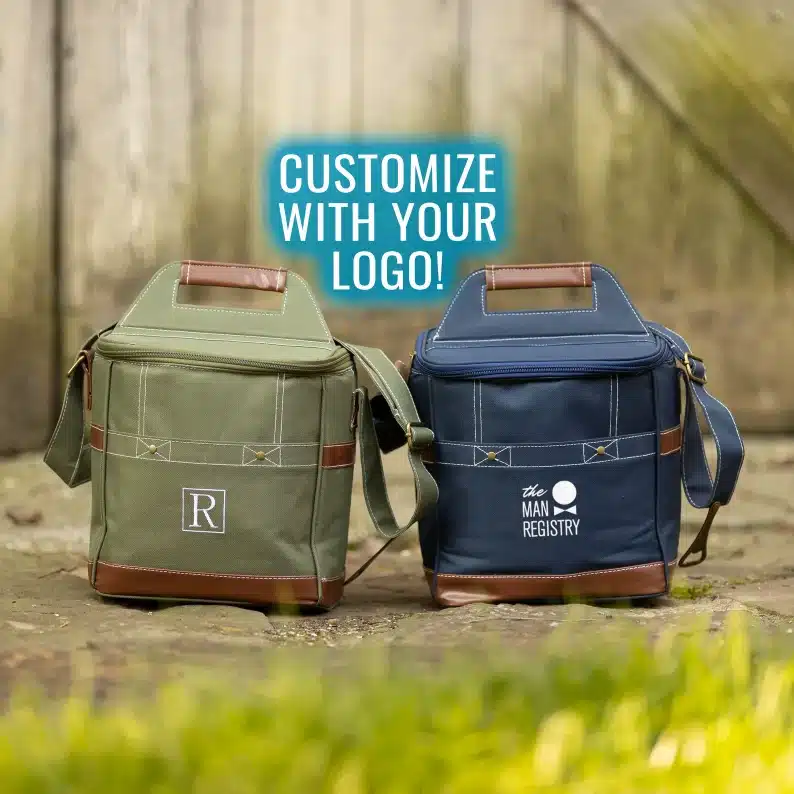 Gift Ideas For a Large Group - two logo coolers sown. one green and one blue. 