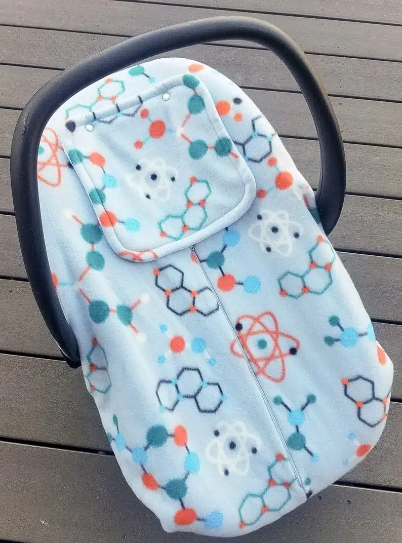 Father's Day Gifts for Geek Dads - White geeky car seat cover with atoms on it. 