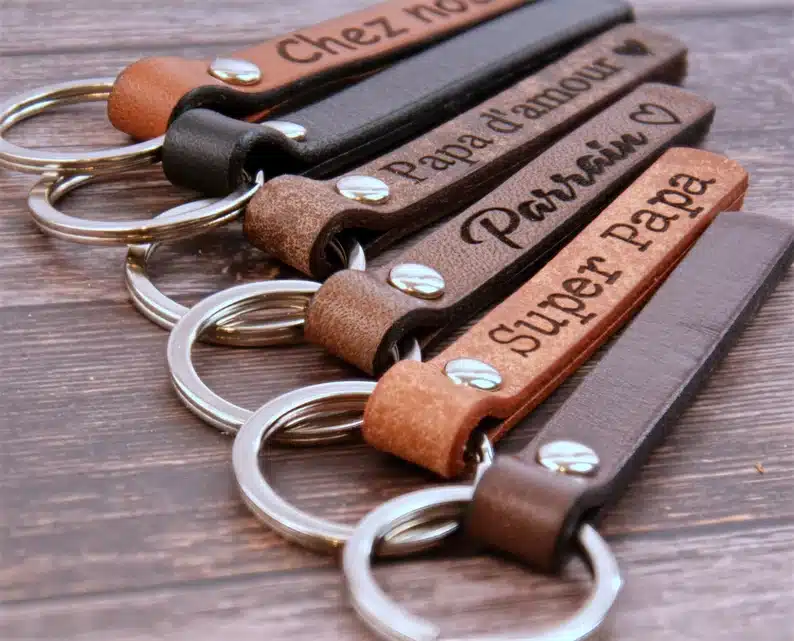 Best Father's Day Gifts for Older Dads - Six leather keychains each engraved with something differnt. 