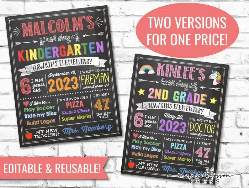 Two printable chalkboard style prints for school. 