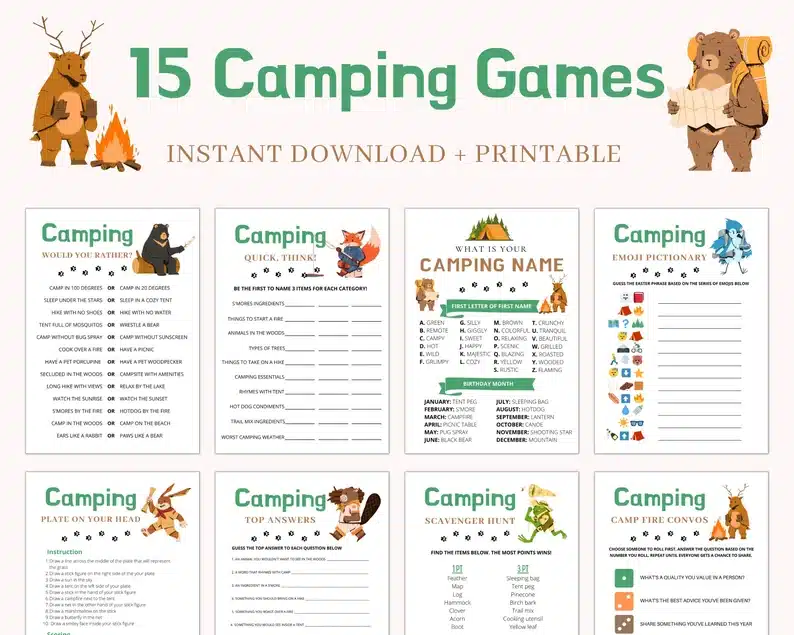 Camping Gifts For Kids - printable camping games