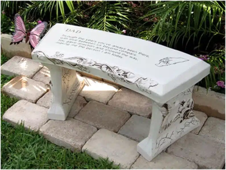 Father’s Day Gifts For a Cemetery/Grave Decoration - white memorial concrete bench for dad. 