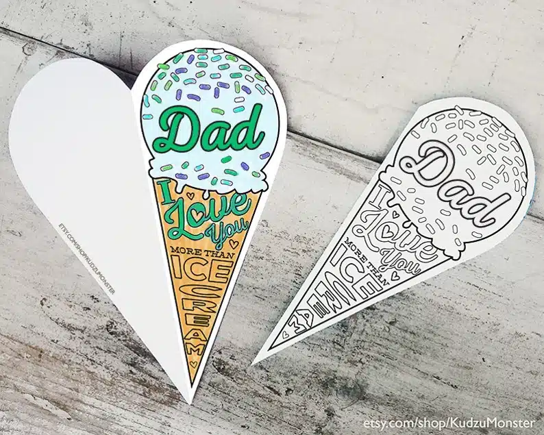 Printable Dad Ice Cream Card for older students to make