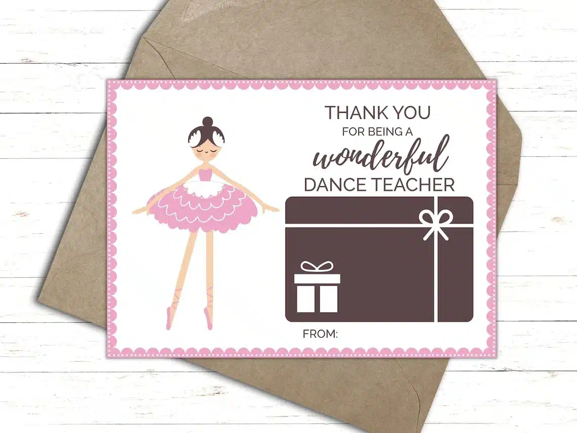 Printable Dance Teacher Thank You Card Holder
