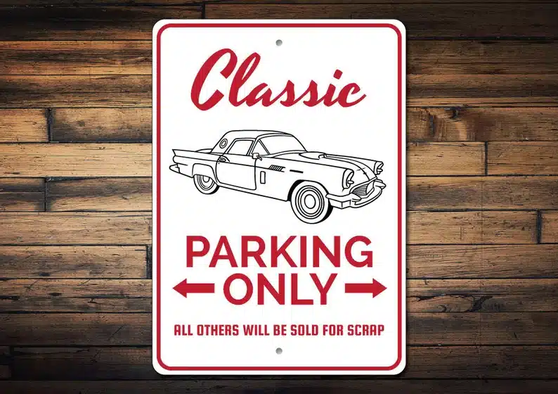 Father's Day Gifts for Handicapped Dads - white vintage parking sign. 