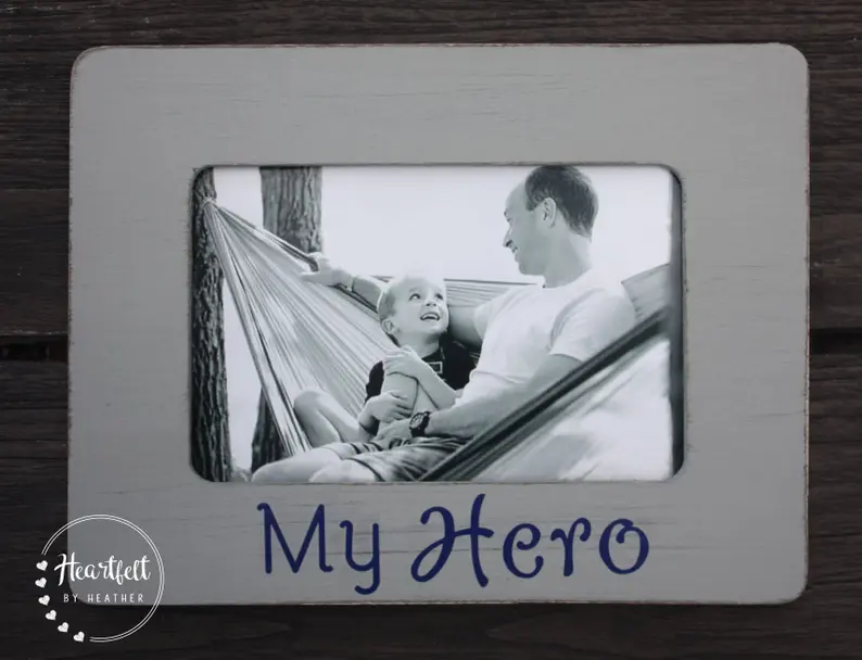 Father’s Day Gifts For Military Dads - Black and grey photo frame that says My Hero on the bottom. 