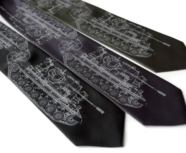 Father’s Day Gifts For Veterans - Black ties with blueprint of tank 