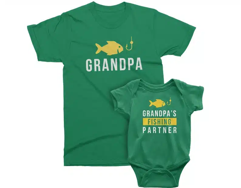 Grandpa & Grandpa’s Fishing Partner | Matching t-shirt set for Grandpa and Grandson / Granddaughter. Birthday gift for Papa