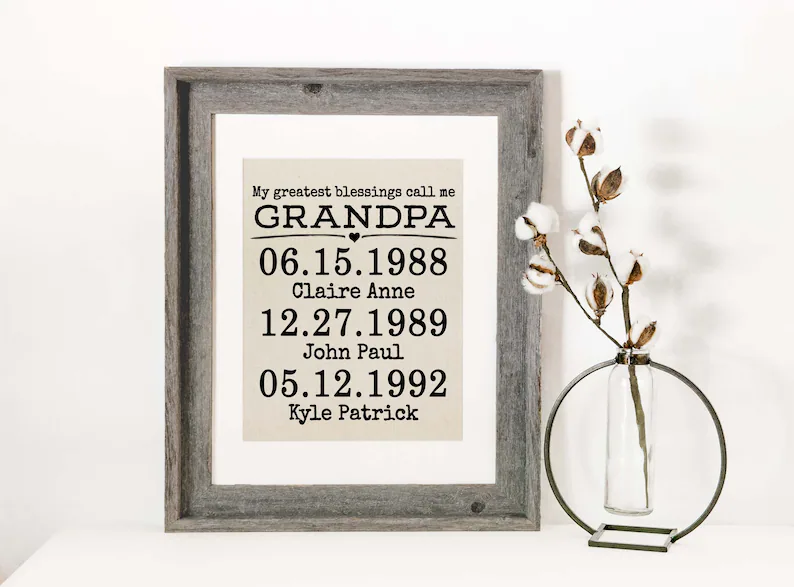 Father’s Day Gifts For Grandpa From a Teen - personalized cotton print with birthdates.