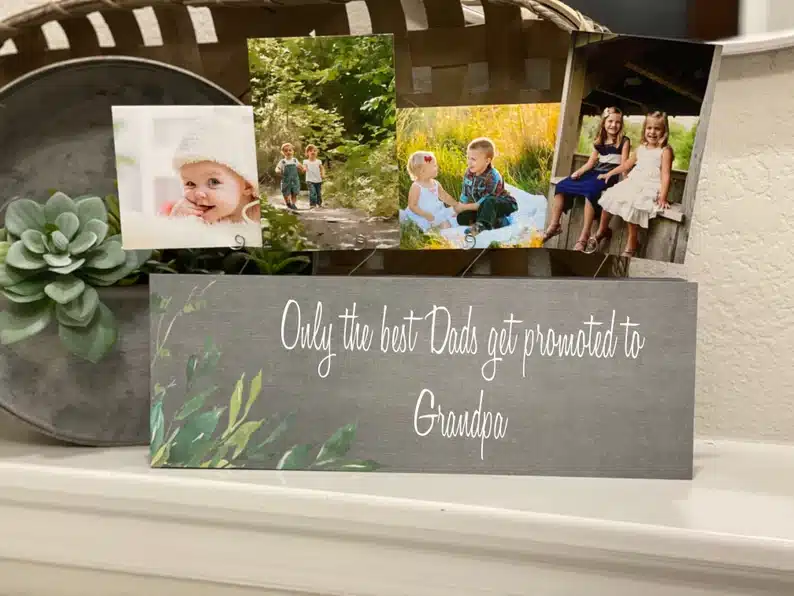 Father’s Day Gifts For New Grandpa - Wooden block picture display. 