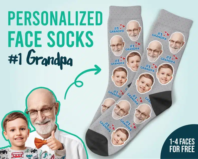 Number 1 Grandpa Socks, Custom Face Socks, Best Gift For Grandpa, Personalized Grandpa Socks