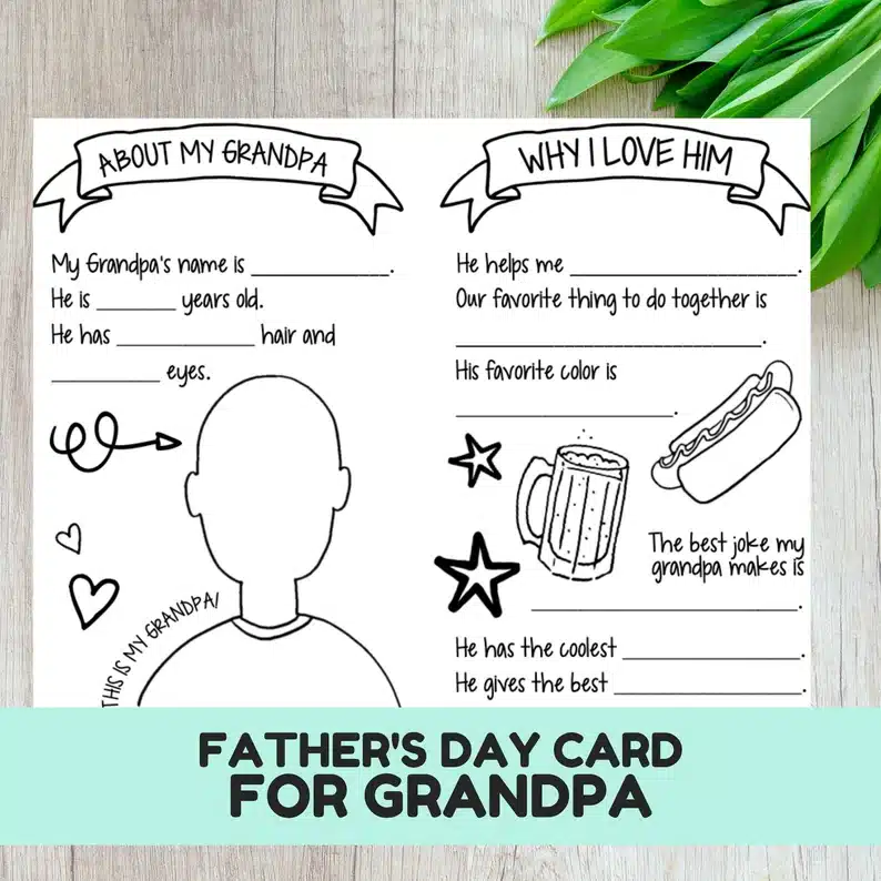 Father's Day Card for Grandpa | Fill in the Blanks | All About Grandpa | Kids' Activity Page from Craft + Boogie