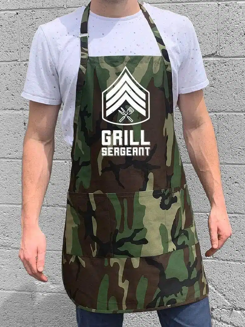 Army colored Apron with Grill Sergeant on it. 