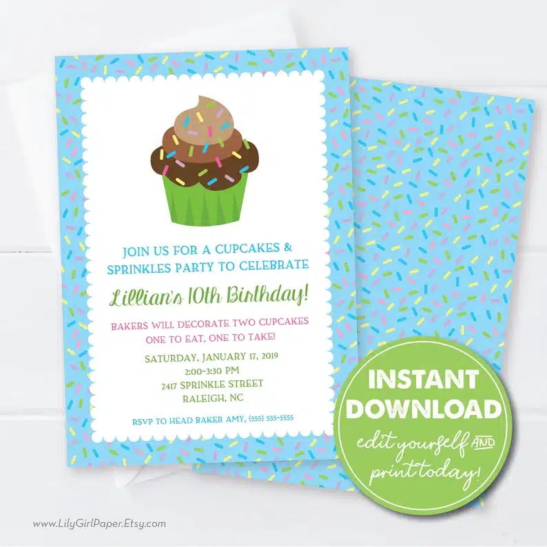 Cupcake Party Invitations for Boys