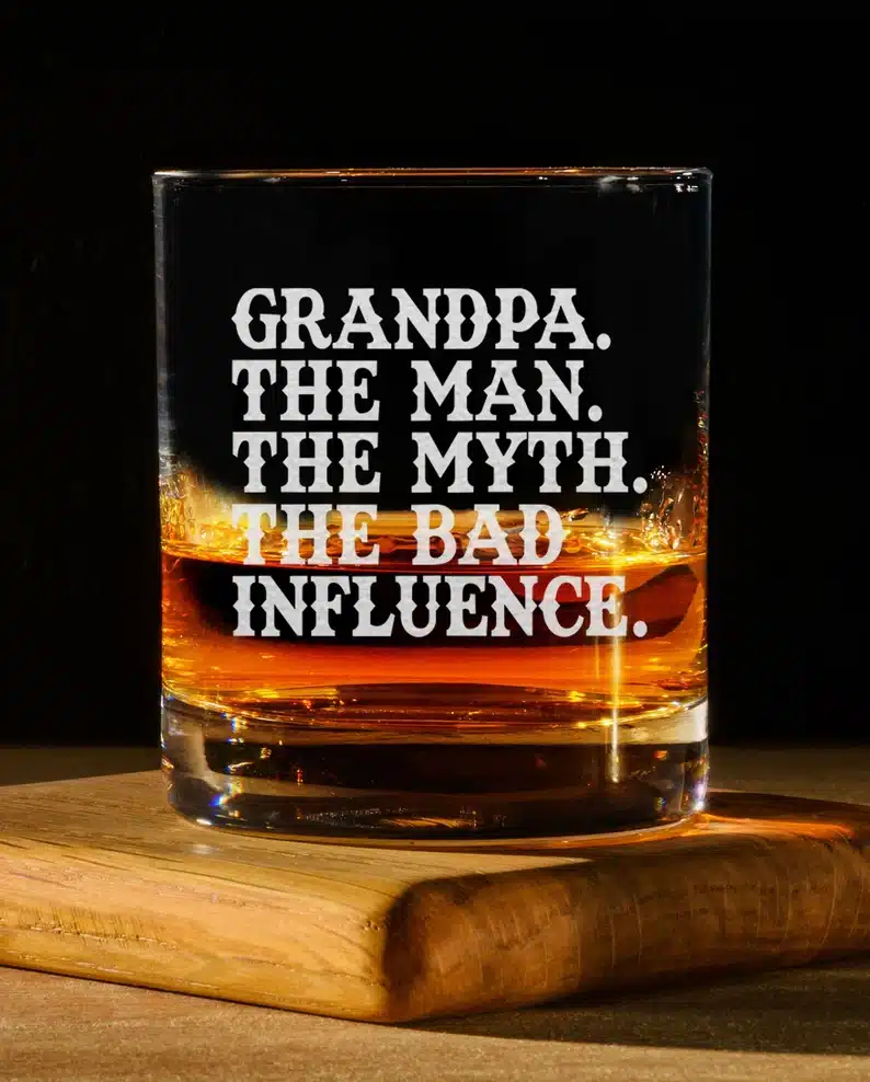 Grandpa The Man The Myth The Bad Influence - Engraved Custom Rack Glass