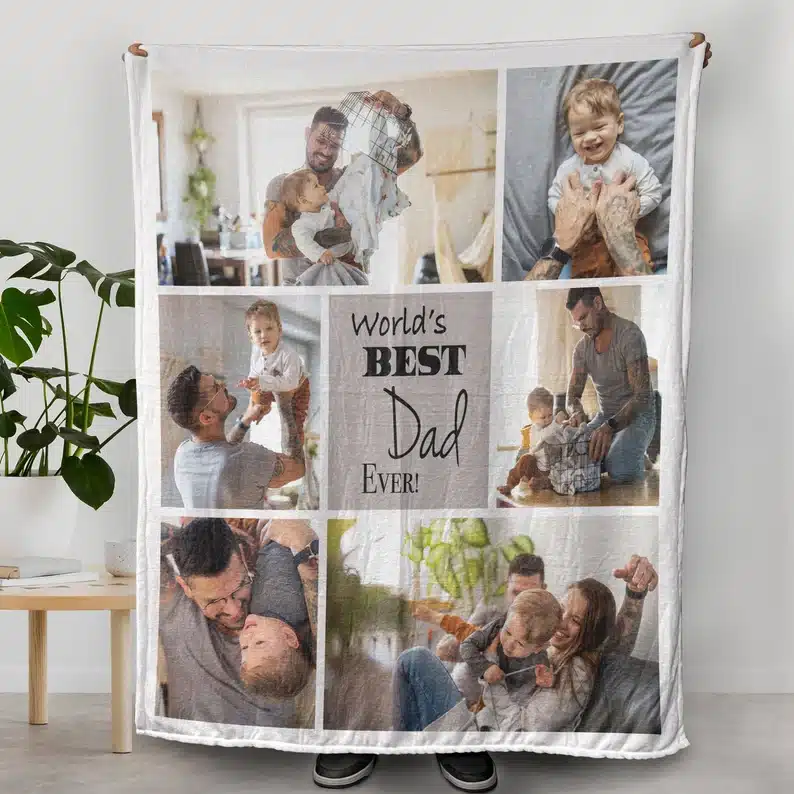 Father’s Day Gifts For Dads Who Live Far Away - Large blanket with various photos on it. 