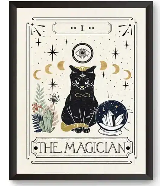 The Magician Tarot Card Print - black cat on a print. 
