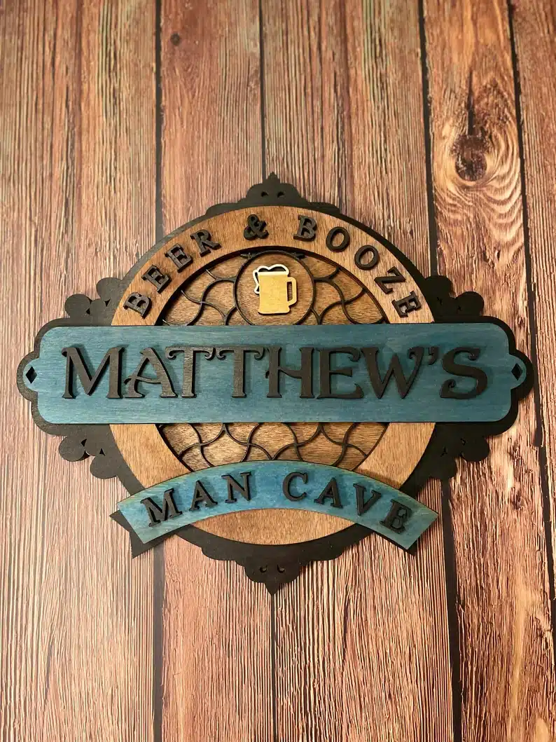 Wooden beer & booze man cave sign. 