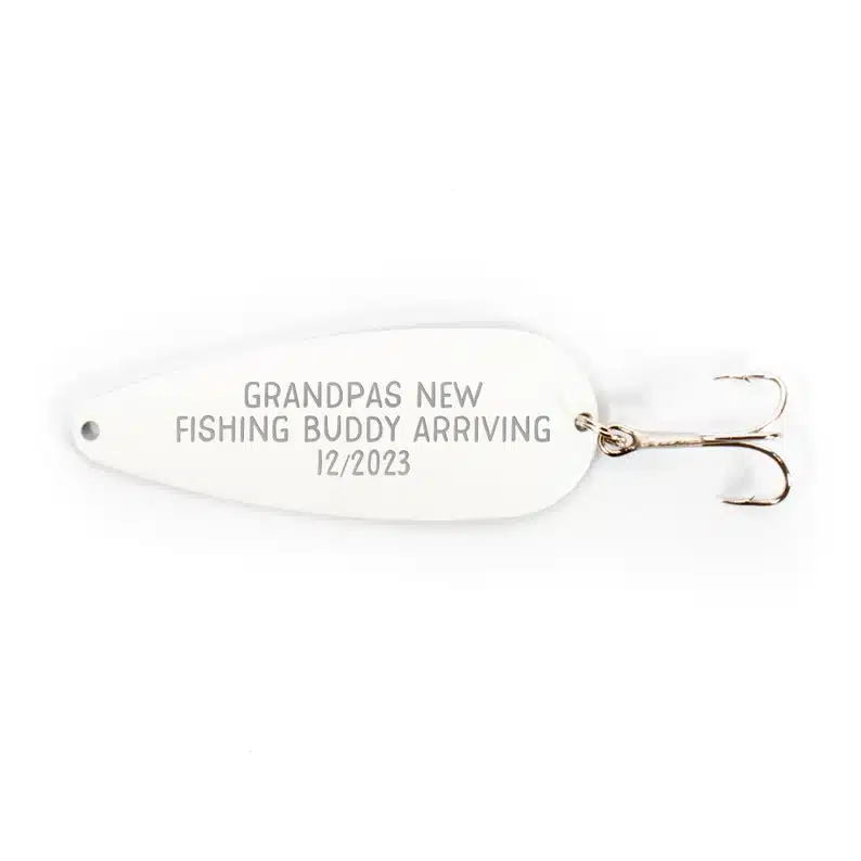 Grandpas New Fishing Buddy w/ Date | Fishing Pregnancy Announcement| Personalized Custom White Fishing Lure Spoon Laser Engraved
