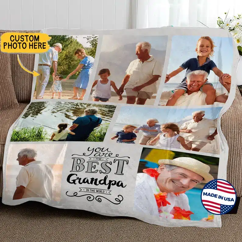 Father’s Day Gifts for Grandpa From a Toddler - Best Grandpa Blanket Personalized, Custom Photo Blanket
