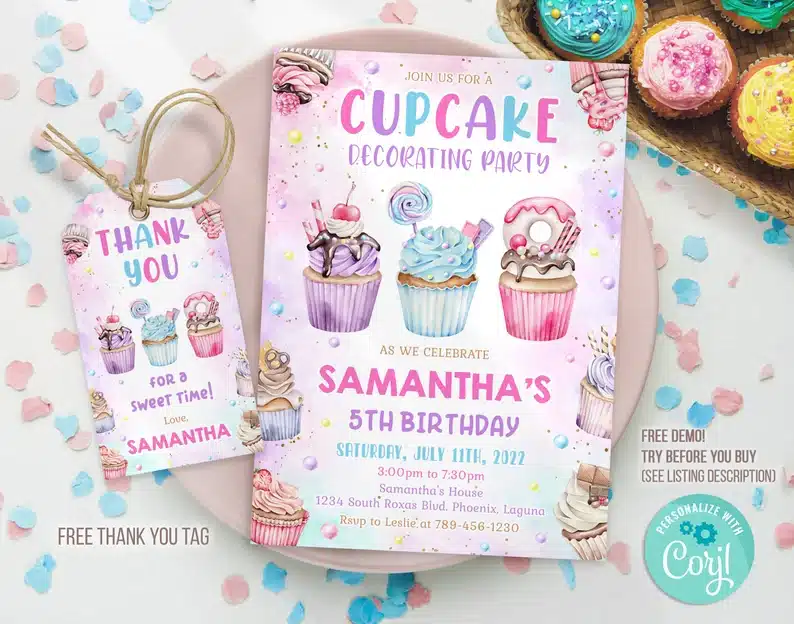 Customizable Cupcake Decorating Party invitations