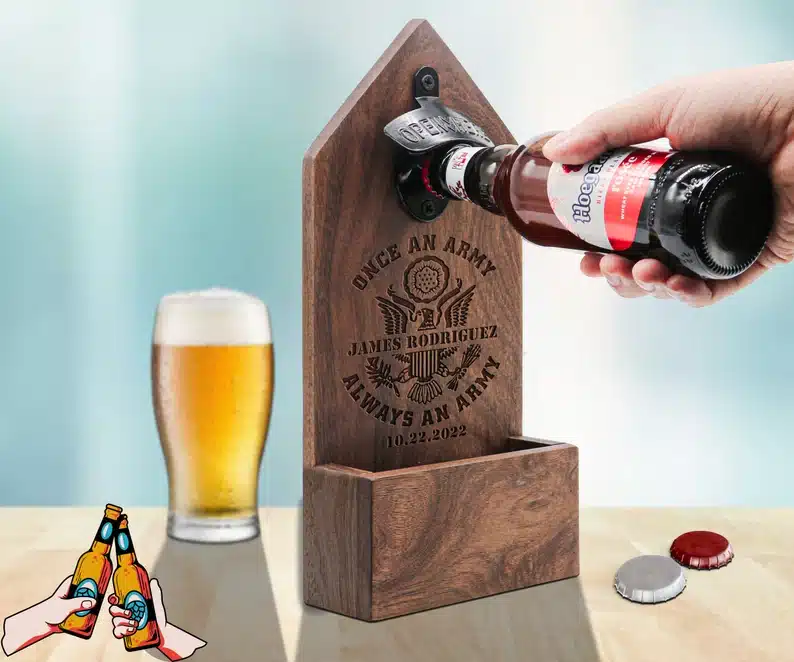 Father’s Day Gifts For Military Dads - Wooden military beer bottle opener. 