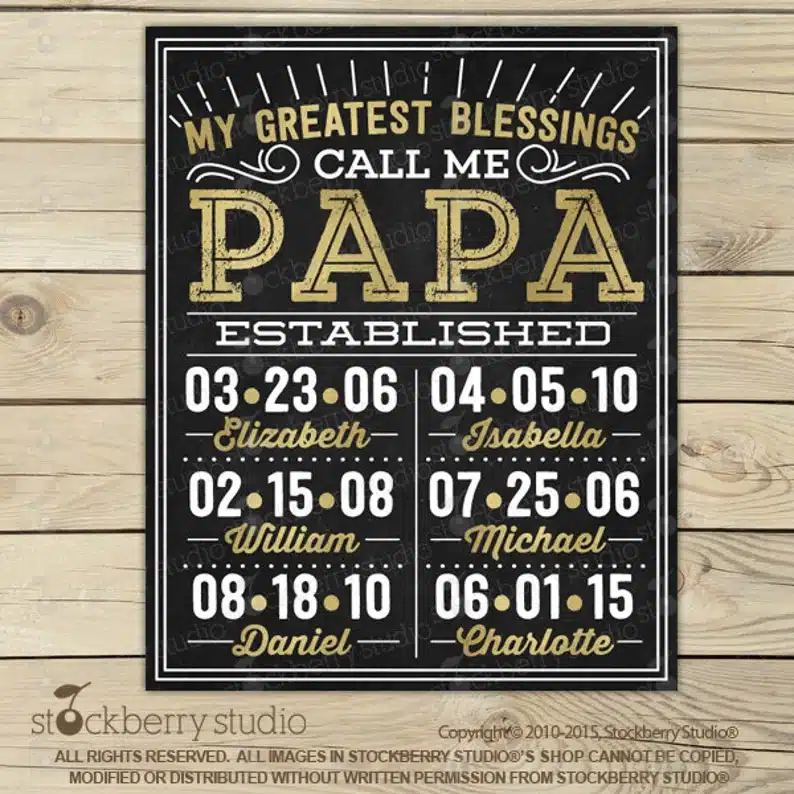 Father’s Day Gifts For Papa - My greatest blessing call me papa with names of grandkids and dates. 