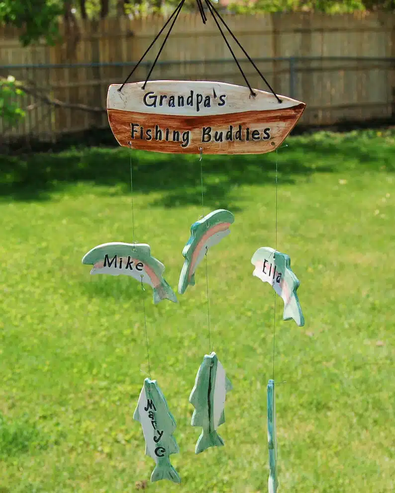 Father’s Day Gifts For Grandpa From a Kid - Grandpa's Fishing Buddies Custom Family Ceramic Wind Chime, Grandpa Chime, Grandpa's Catch, Papa Wind Chime, Father's Day Gift, Dad Gift