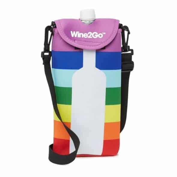 Wine2go insulated wine tote bag with rainbow pattern