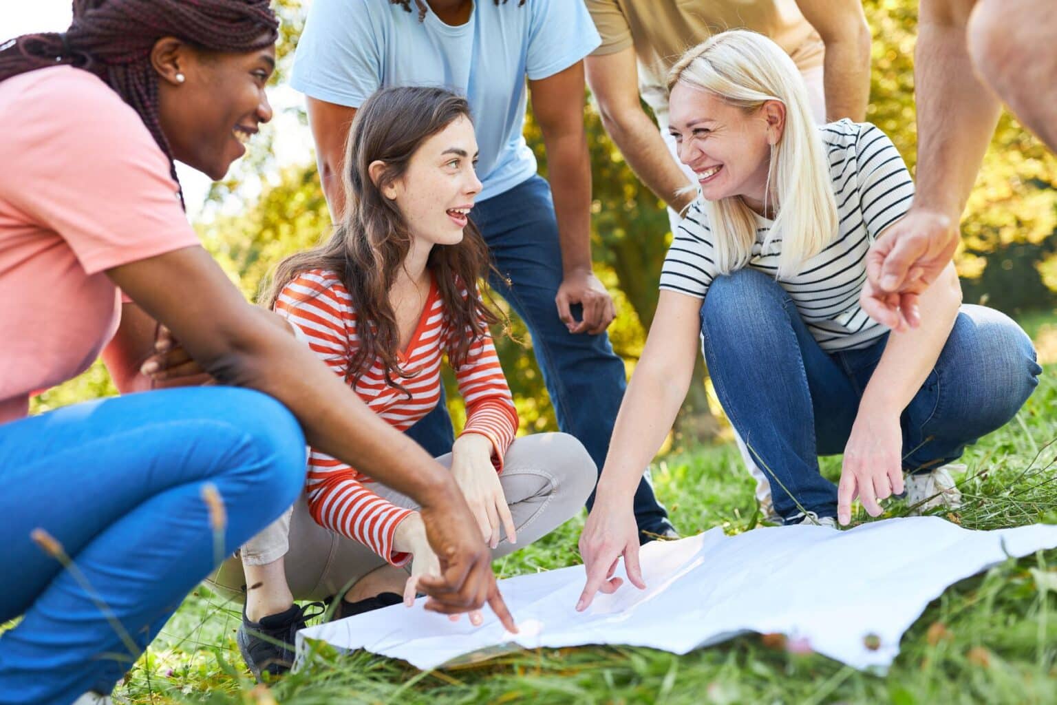 Adults on a scavenger hunt