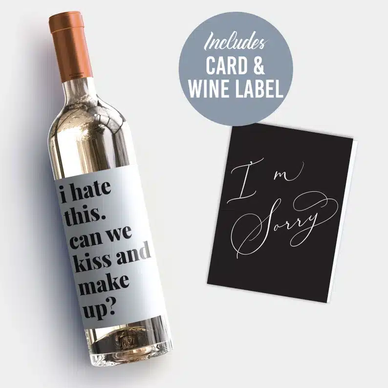 I'm Sorry Card + Wine Sticker I'm Sorry Gift - I Hate This Can We Kiss And Make Up Apology Gift Card