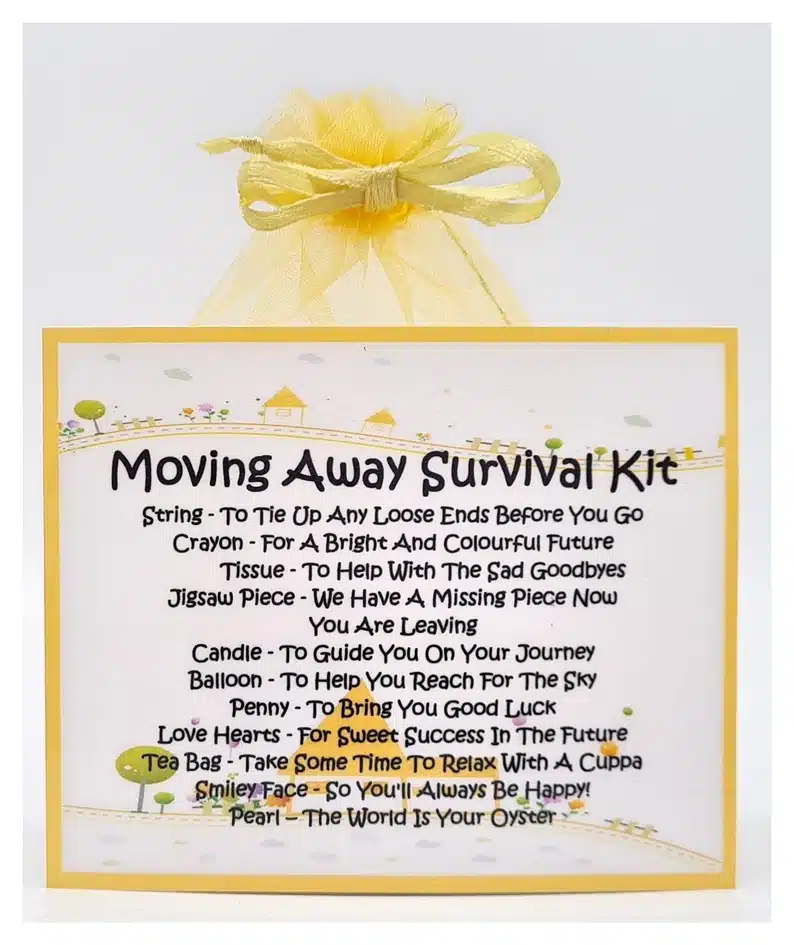 Goodbye Gifts for Neighbors Moving Away - yellow moving away survival kit. 