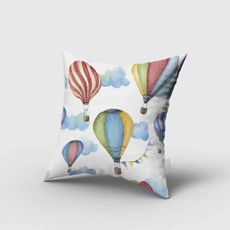 Gifts For People Who Love Hot Air Balloons - white pillow with hot air balloons on them. 