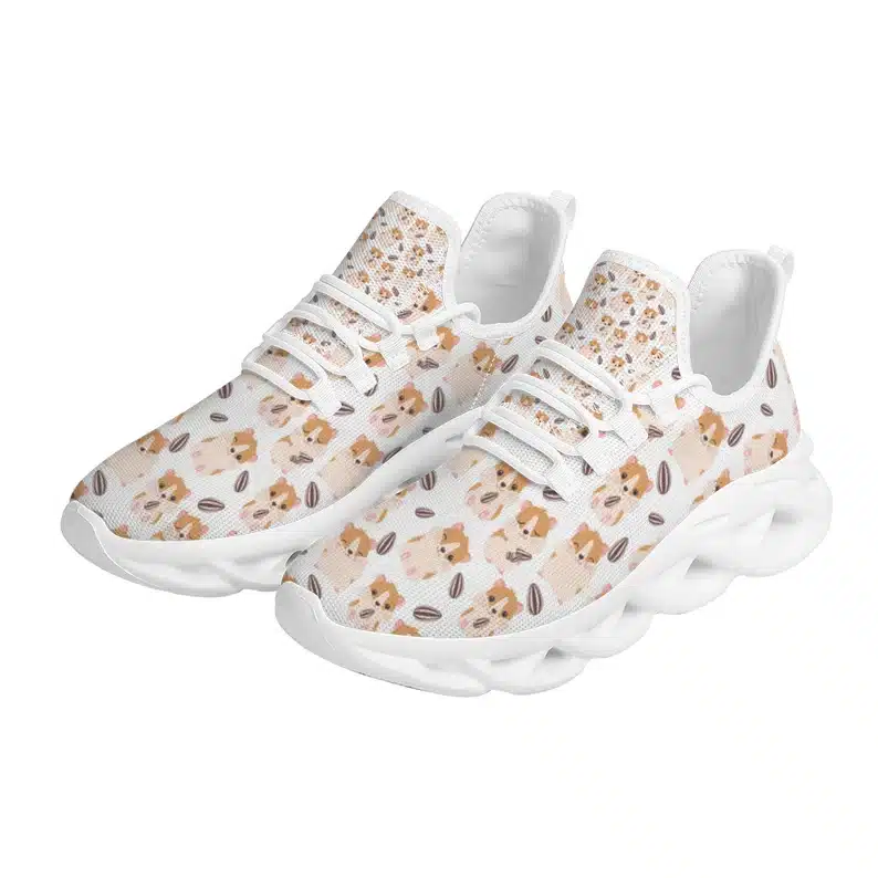 Unique Gift Ideas For Hamster Lovers - white sneakers with hamsters all over them. 