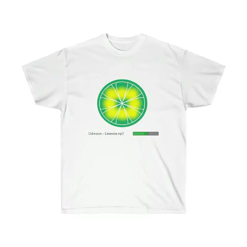 Gift Ideas To Celebrate The 00s (Decade) - White t-shirt with LimeWire symbol on it. 