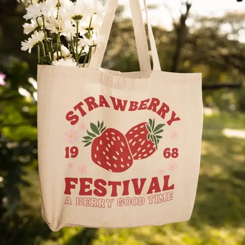 Cute tote bag with strawberries