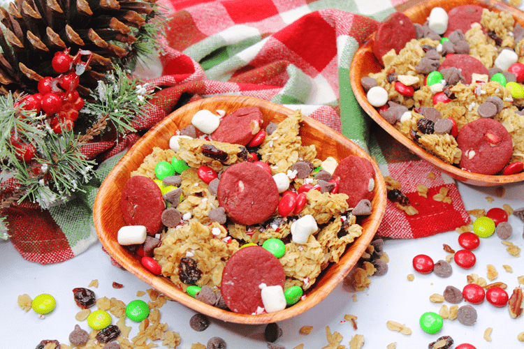 Santa Claus Trail Mix Recipe - two bowls full of mix