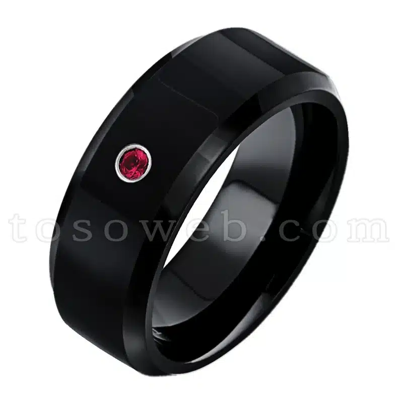 Black Ion Plated Ring with Ruby