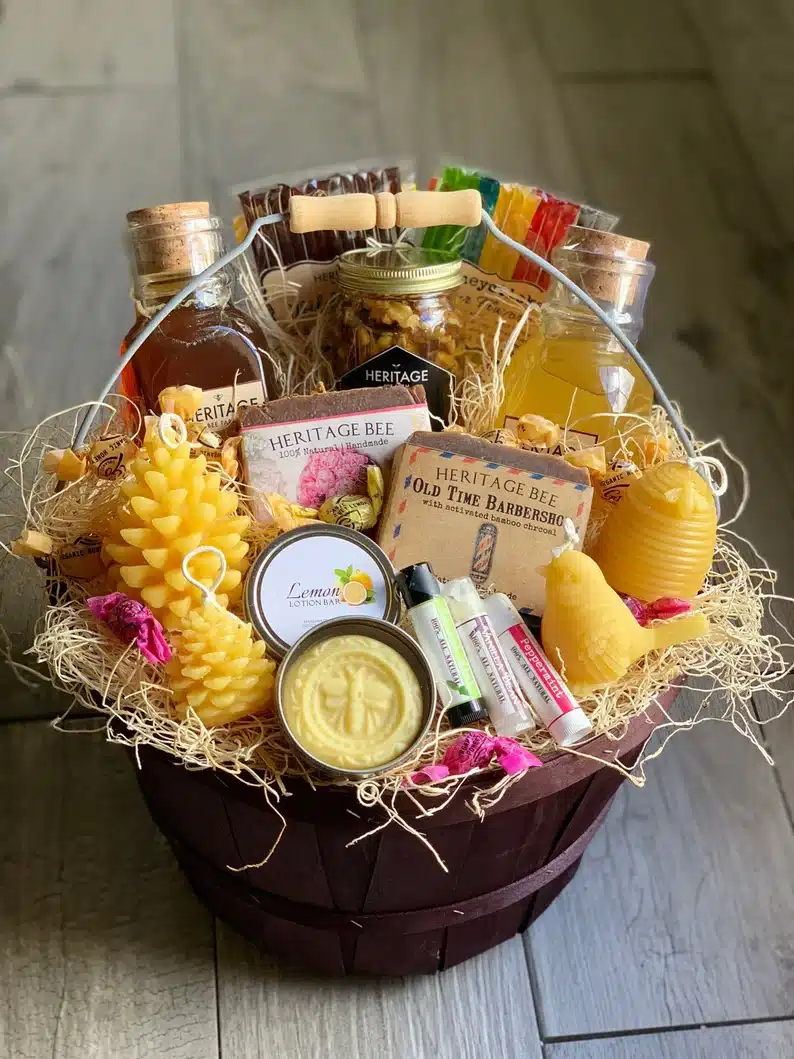 Housewarming Gifts for a Newly Divorced Friend - bee wax gift basket 