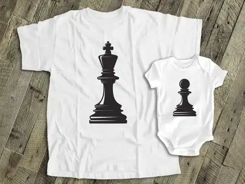 Big and Little Chess Piece Shirts matching for dad and baby gift idea for chess lovers