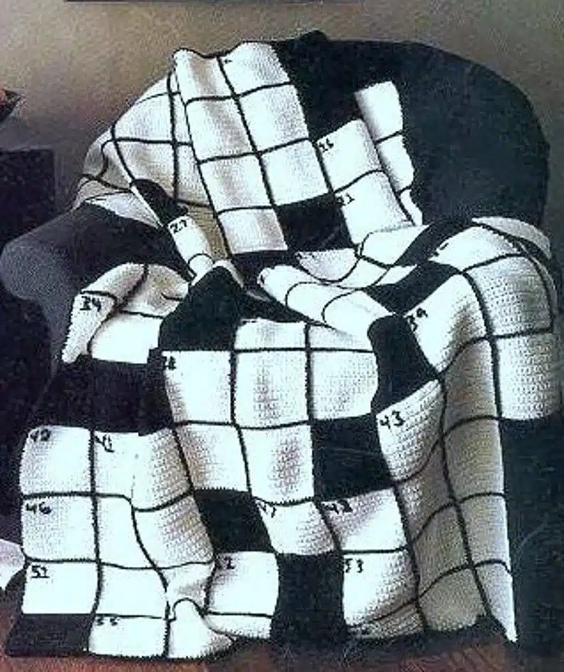 Crocheted Crossword Puzzle Blanket