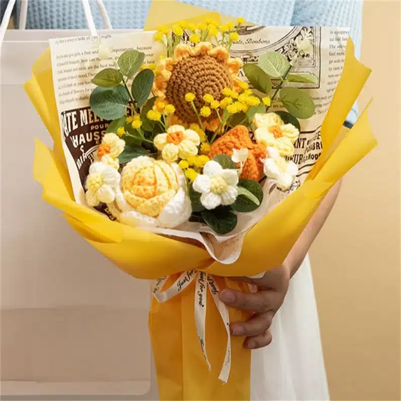 Housewarming Gifts for a Newly Divorced Friend - Handmade Crochet Sunflower Bouquet