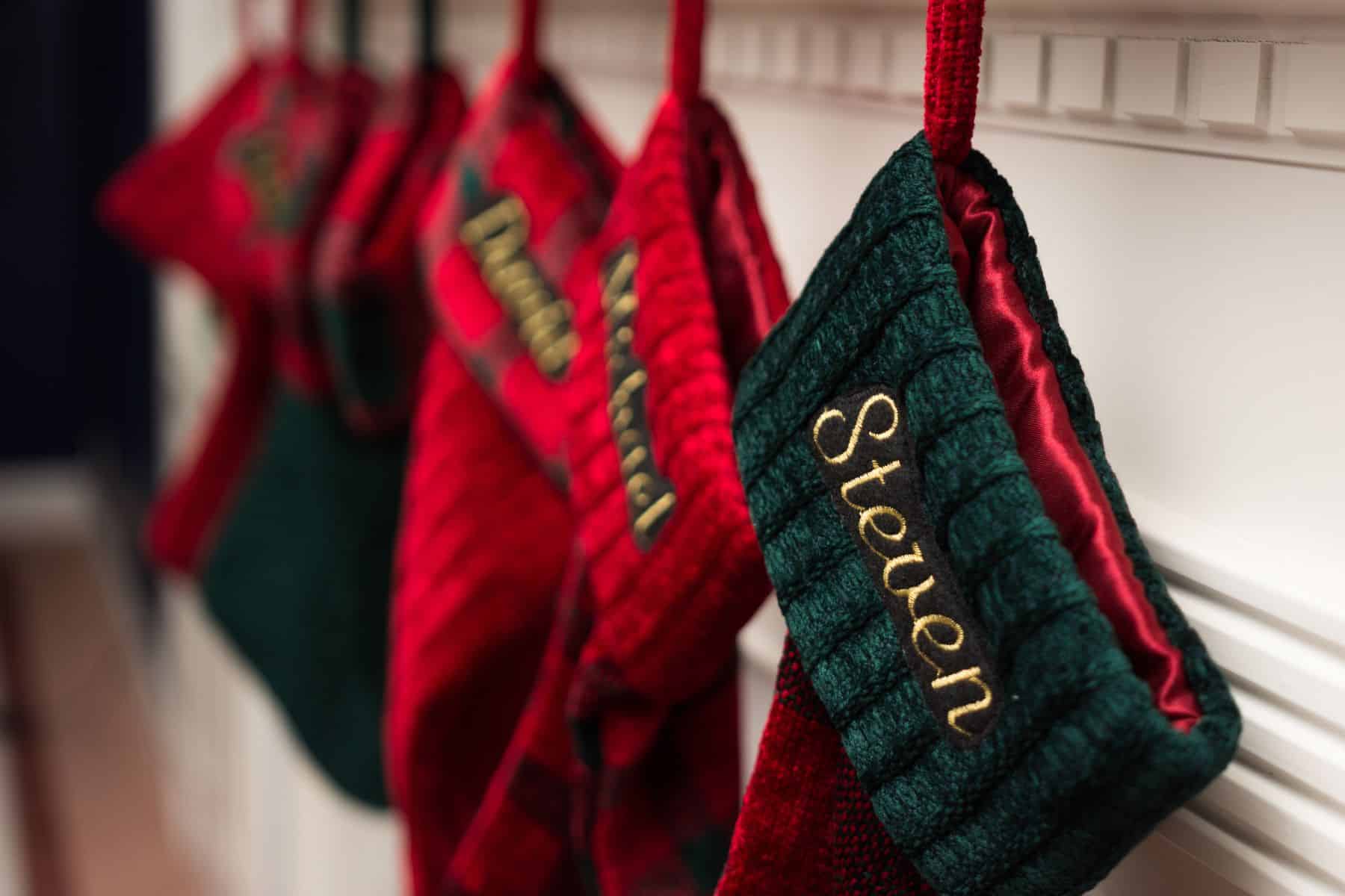 Stockings hanging by a fireplace