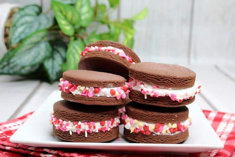 Chocolate Valentine's Day Sandwich Cookies - plate of delicious cookies