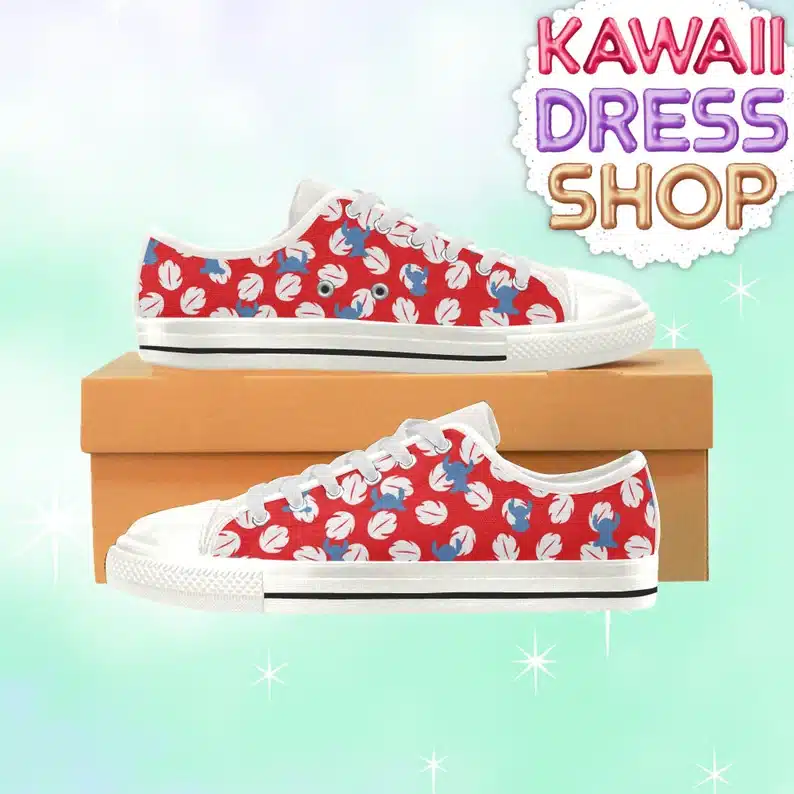 Lilo and Stitch Gift Ideas - red and white kawaii designed sneakers. 