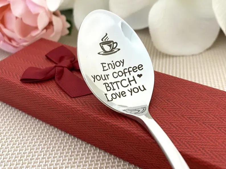 Enjoy your coffee stamped spoon